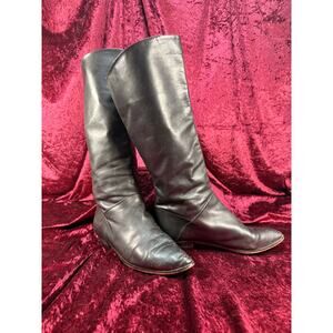 Vintage Shoes - Black Italian Knee High Leather Boots - Made in Italy - Size 7.5